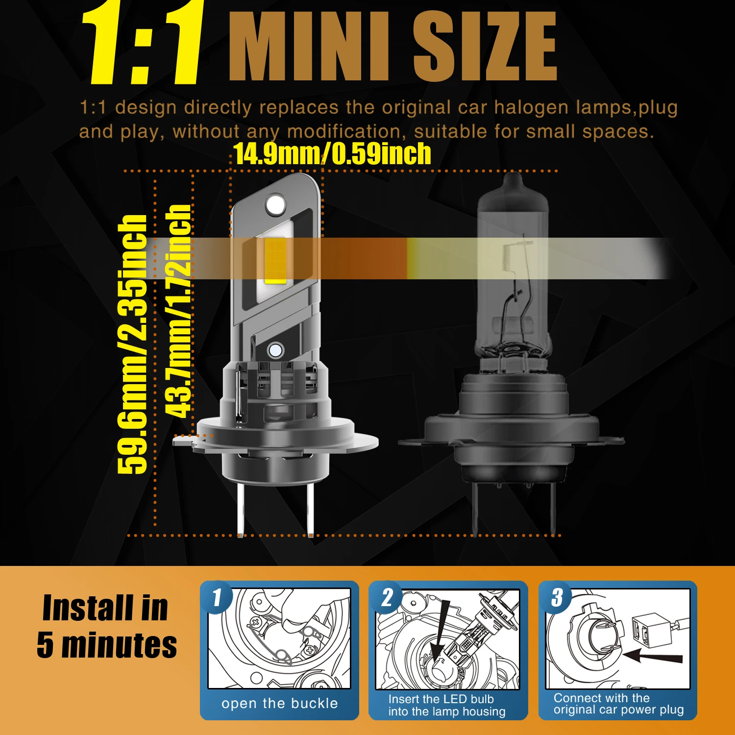 2pcs High Power H7 LED Headlight Bulbs Super Bright Powerful No Adapter Required Car Turbo Diode White Moto Fog Lamp 12v 55W H18