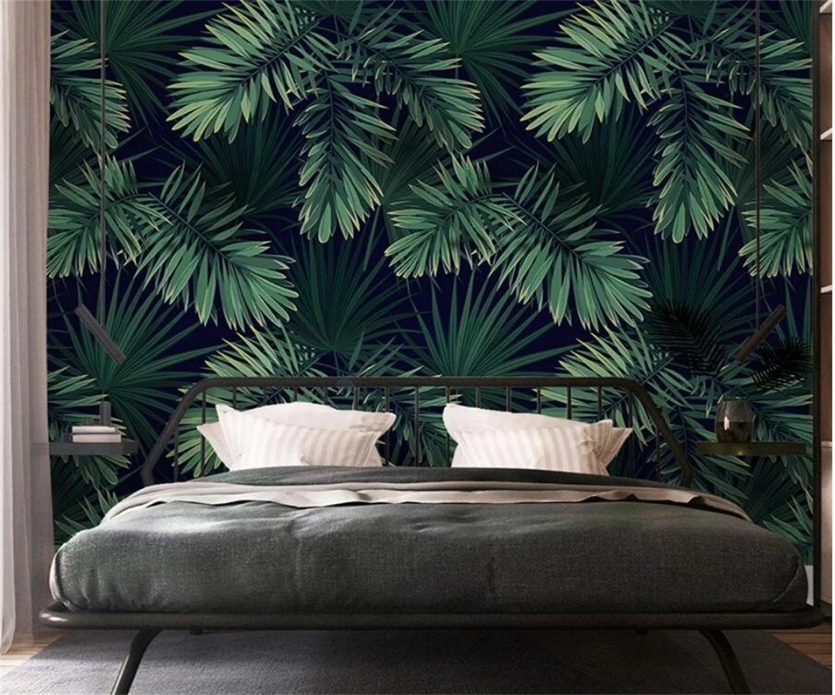 Custom Self-adhesive mural Southeast green leaf forest modern television background wall tropical rain forest wallpaper