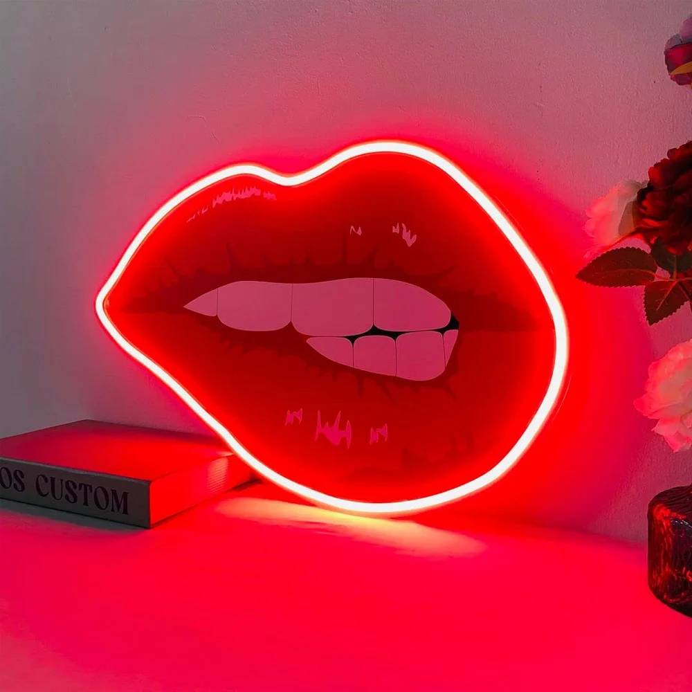 Biting Lips Neon Signs for Wall Decor, Neon Lights for Bedroom Decor, Home Decor,Aesthetic Room Decor,Wedding Decor,Party Lights