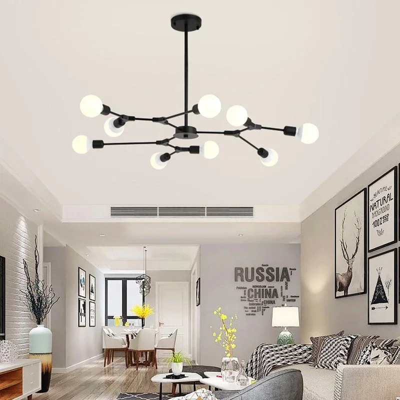 Magic Bean Chandelier com ramo criativo, luminária LED, iluminação interior para quarto, restaurante, estudo, atmosfera minimalista, moderna e minimalista