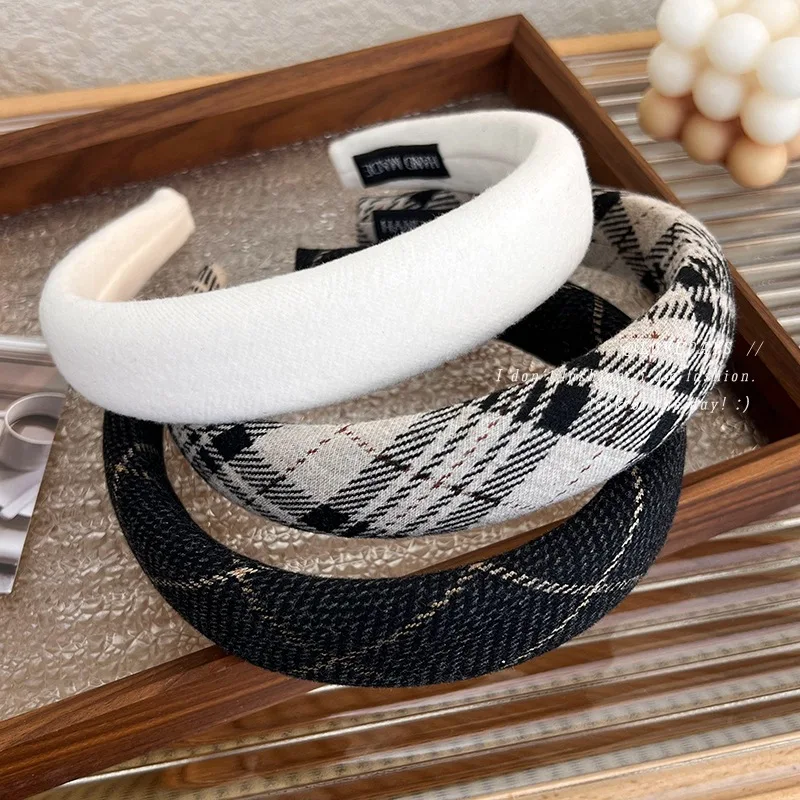 Retro Classic Plaid Headbands for Woman Temperament Hair Bands Sponge Width Hair Hoop Autumn Winter Fashion Hair Accessories New