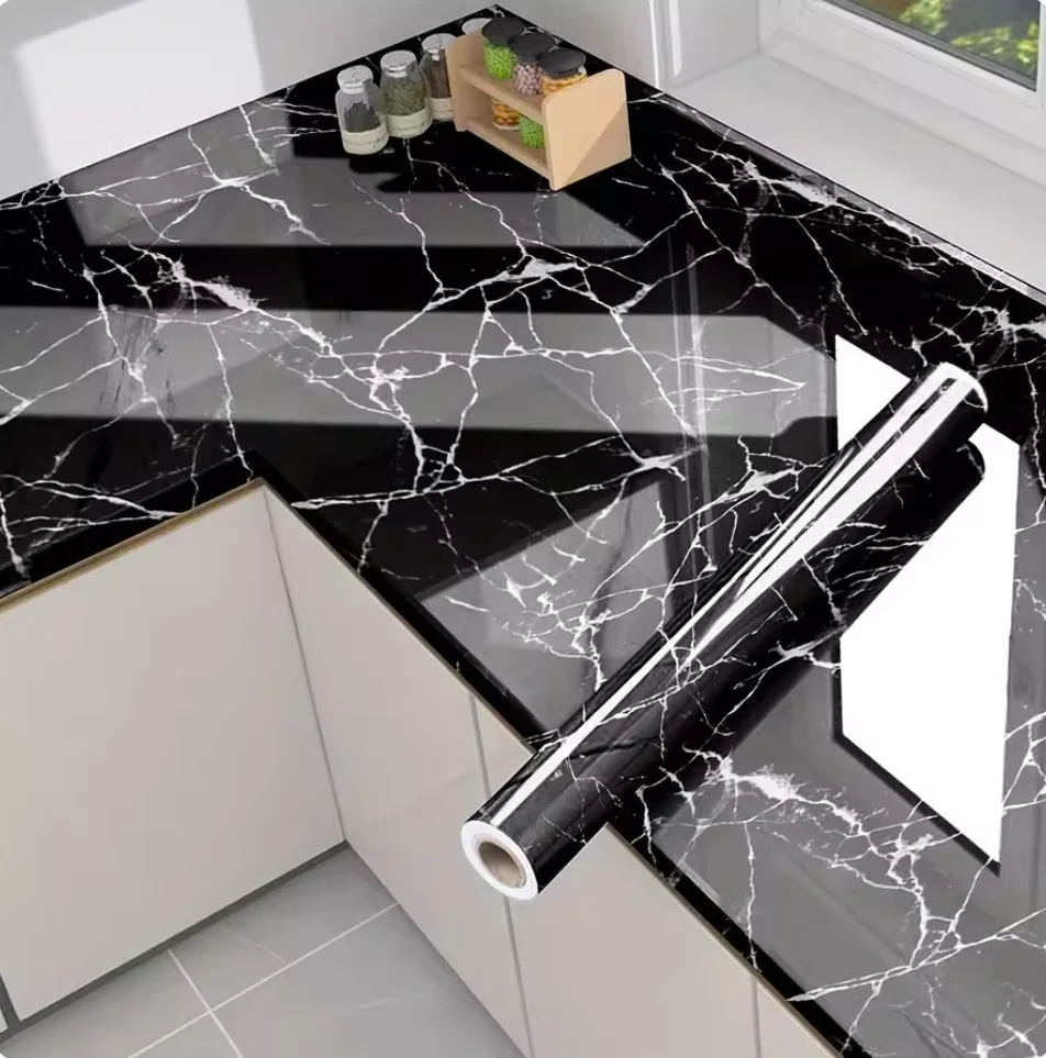 55 سنتيمتر الرخام الألومنيوم احباط خلفية ارتفاع درجة الحرارة المقاومة ملصقات المطبخ ورق حائط ذاتي اللصق بولي كلوريد الفينيل الحمام جدار Sti #1