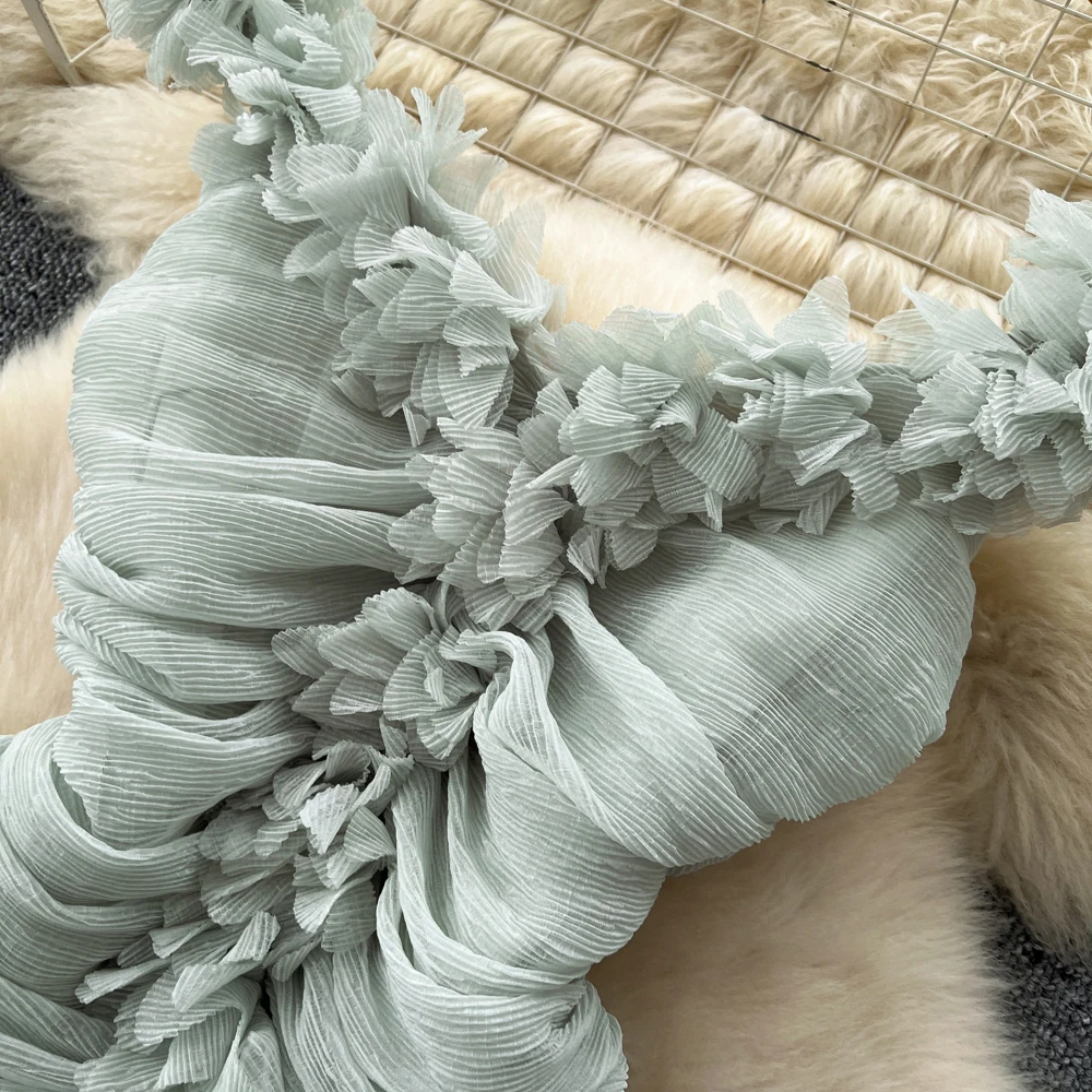 أنيقة خمر الساتان ثلاثي الأبعاد أنيقة عالية الخصر الكورية أزياء فيستدوس قطعتين مجموعة الملابس النسائية