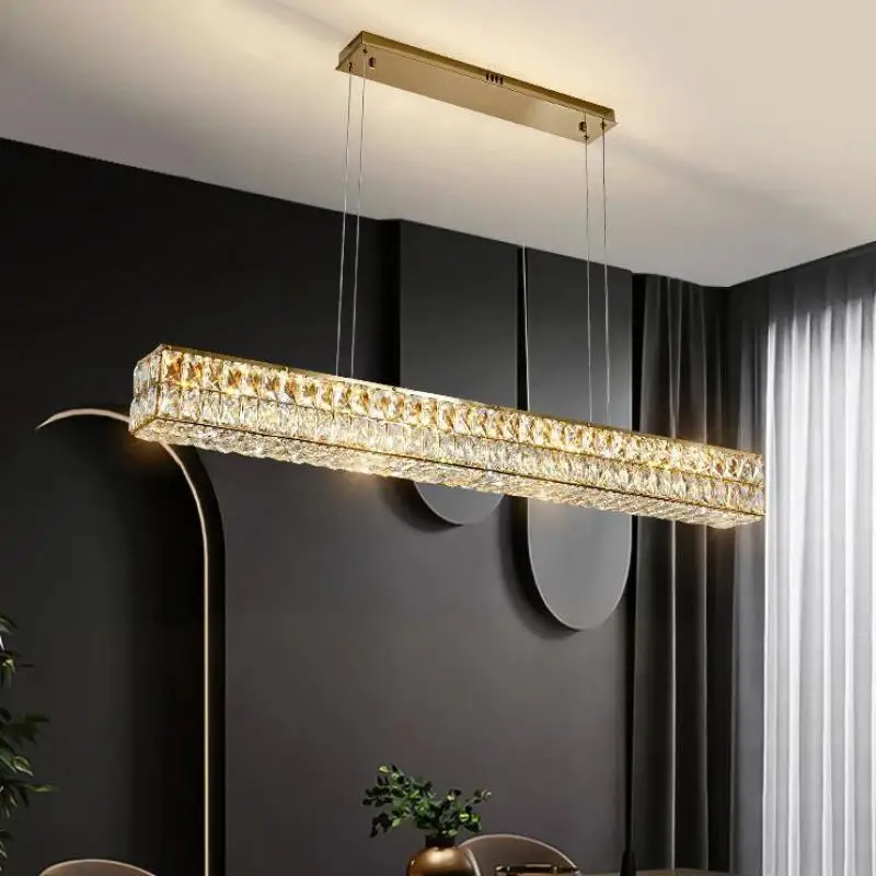 Dining Room Luxury Dimmable Led Pendant Lights Straight Steel Modern Lustre K9 Crystal Led Suspend Lamp Hanging Lamp Fixtures
