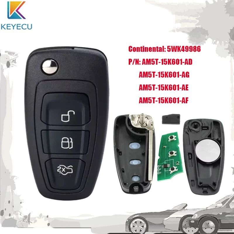 Keyecu 5WK49986 434 МГц 4D63 чип дистанционного ключа для Ford C-Max S-Max Focus MK3 Grand Mondeo 2010-2018 HU101 Blade