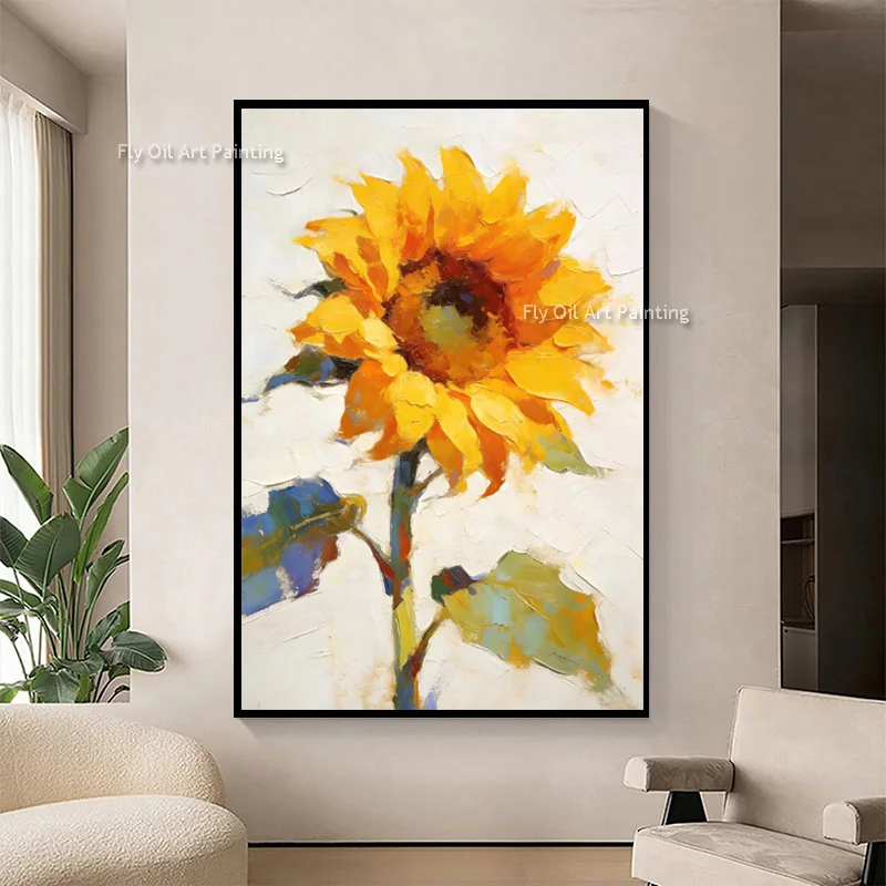 Large Hand Made Yellow Beige Sunflower Canvas Artwork For Home Decor New Modern Red Blue Rose Florals Oil Painting As Gifts