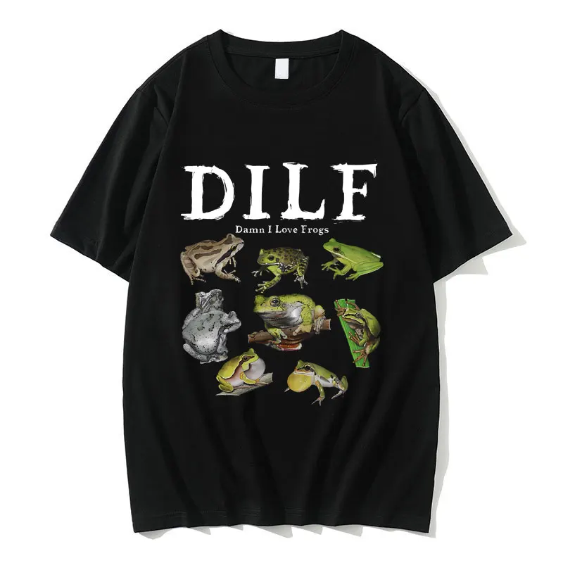 خمر Dilf لعنة أحب الضفادع طباعة تي شيرت الضفدع الجرافيك تي شيرت الرجال النساء عادية مضحك ميمي التي شيرت الذكور القطن تيز