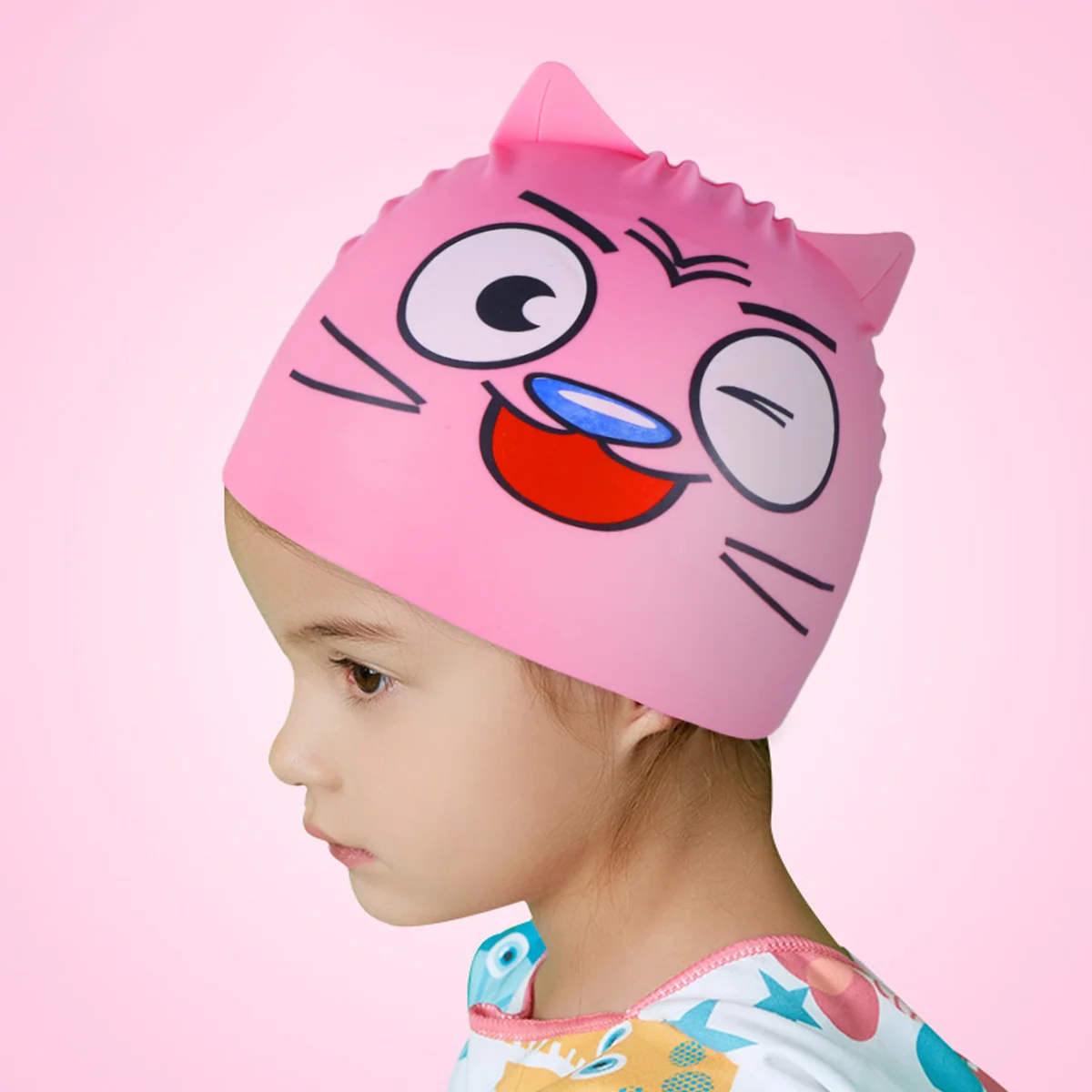 

Swimming Caps Silicone Hat Cartoon Fish Pink Unisex for Kids Child Men and Women