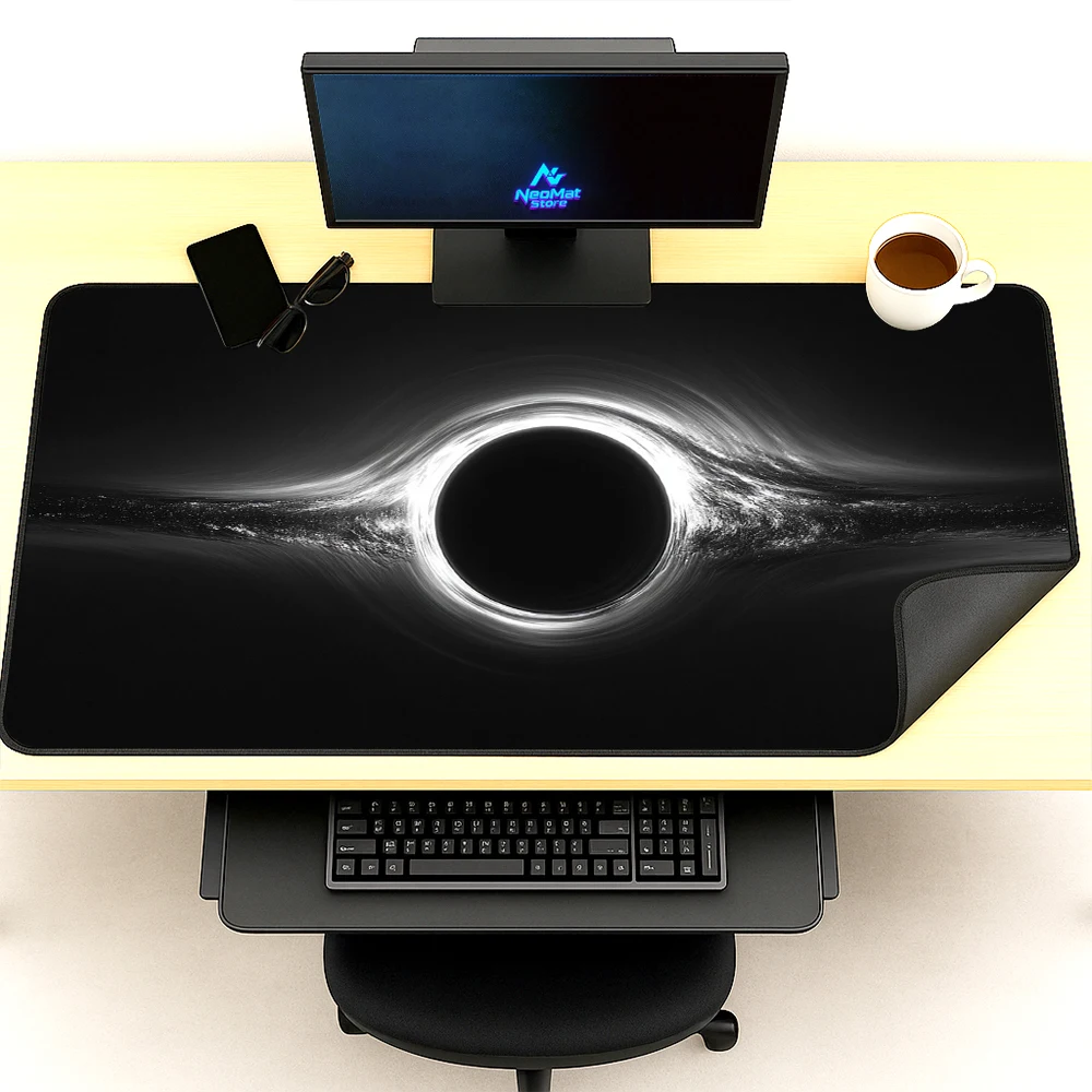 Space Black Mouse Pad Hole Extra Large Gaming Desk Mat Monochrome Universe 140x60 Cosmic Mousepad Aesthetic Decor 1200x600 view 6