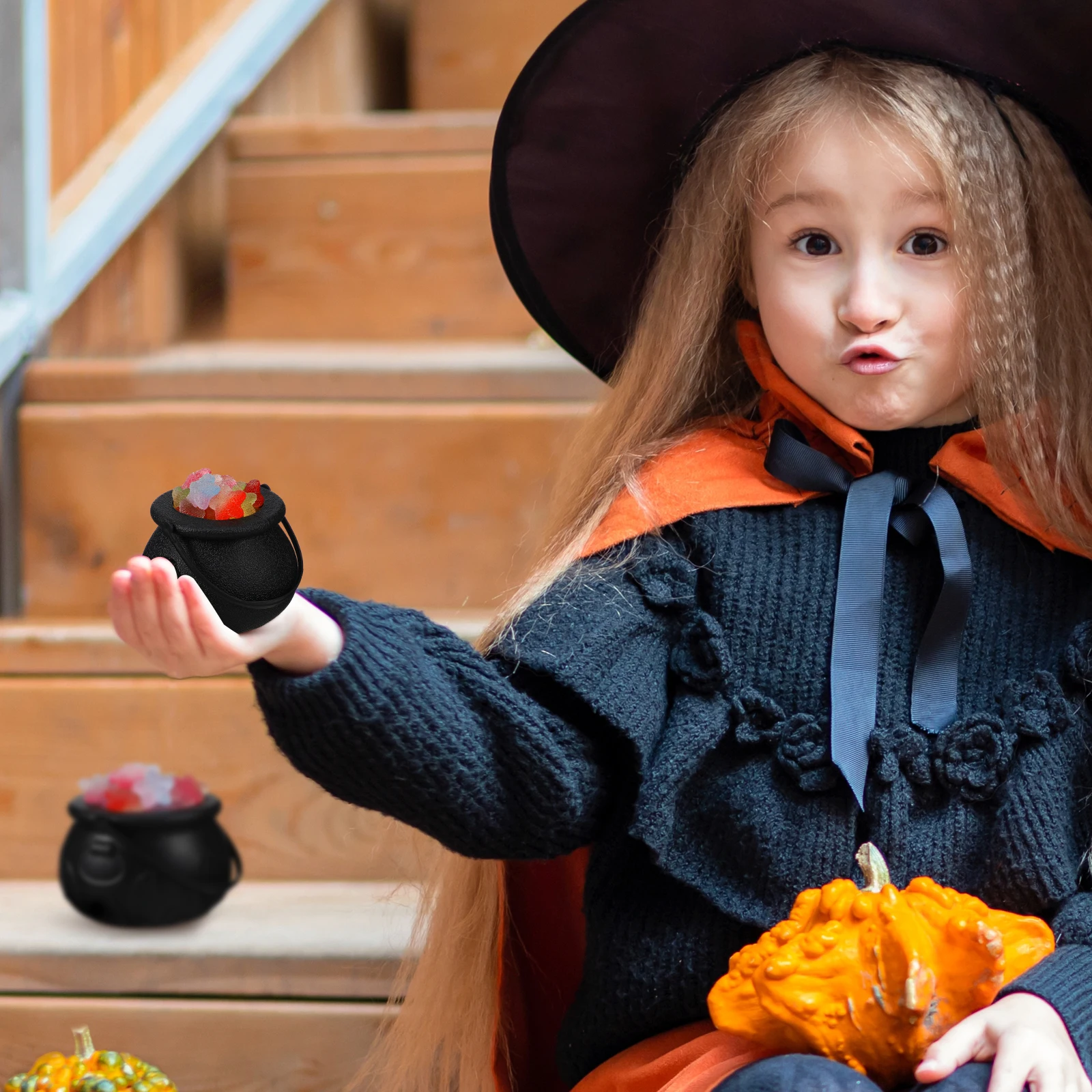 Seau à bonbons de sorcière d'halloween, 12 pièces, petite taille pour fête, cadeau pour enfants, Cosplay, décor de maison hantée, Pot à bonbons, sorcière
