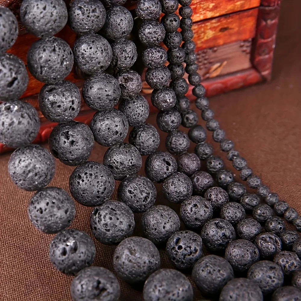 4 6 8 10 10 12mm Natural Stone Black Volcanic Lava Round Loose Spacer Bead for Jewelry Making DIY Bracelet Necklace Accessory