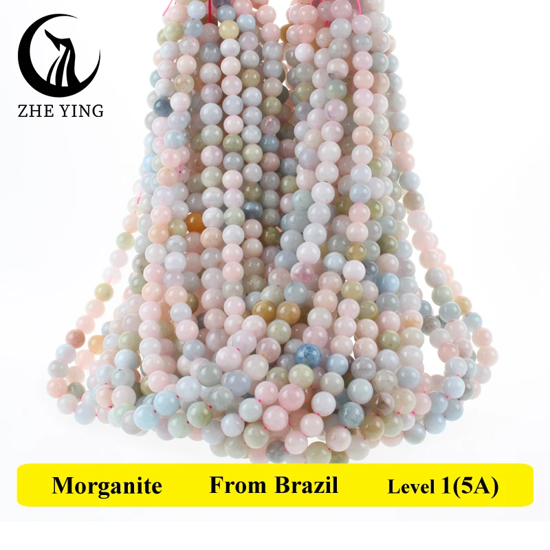 Colorful Morganite Natural Stone Beads Round Loose Spacer Gemstone Bead For Jewelry Making DIY Bracelet Necklace 15\'\' 6/8/10mm