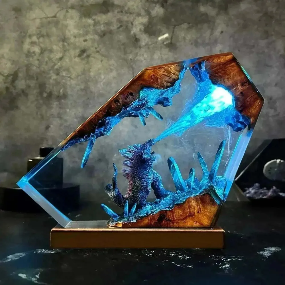 Atomic Breath Monster Resin Lamp Dinosaur LED Night Light Glowing Effect Figure Lamp for Bedroom Home Decor Christmas Gift