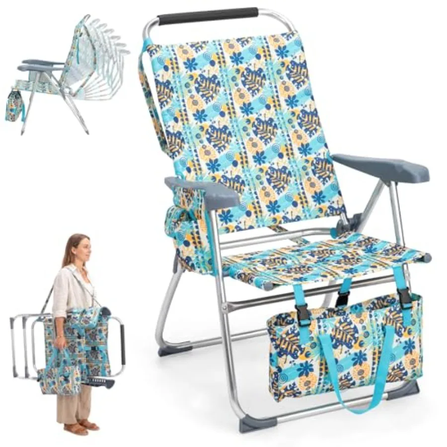 

Beach backpack chair with 7-position adjustable backrest lightweight aluminum frame gray color ultra-portable folding design wi