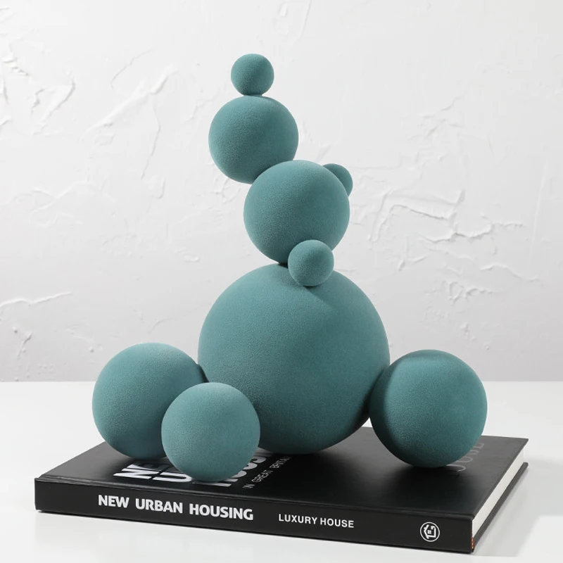 Nordic Simple Creative Flocking Molecular Ball Ornaments Home Model Room Living Room Coffee Table Porch Aesthetic Decorations