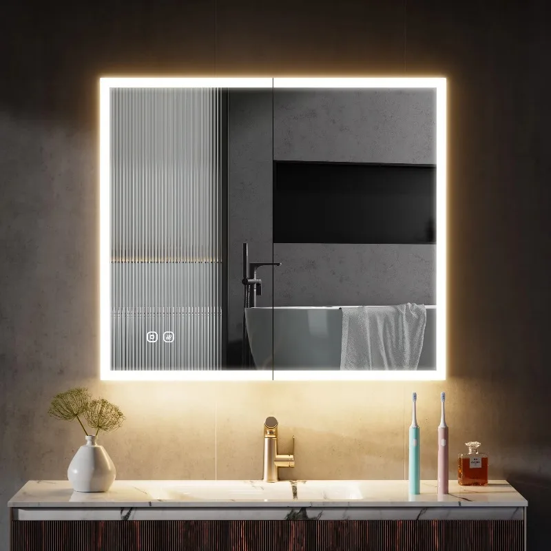 

[Горячая распродажа] Настенный светодиодный аптечка для ванной комнаты с регулируемой яркостью и зеркалом