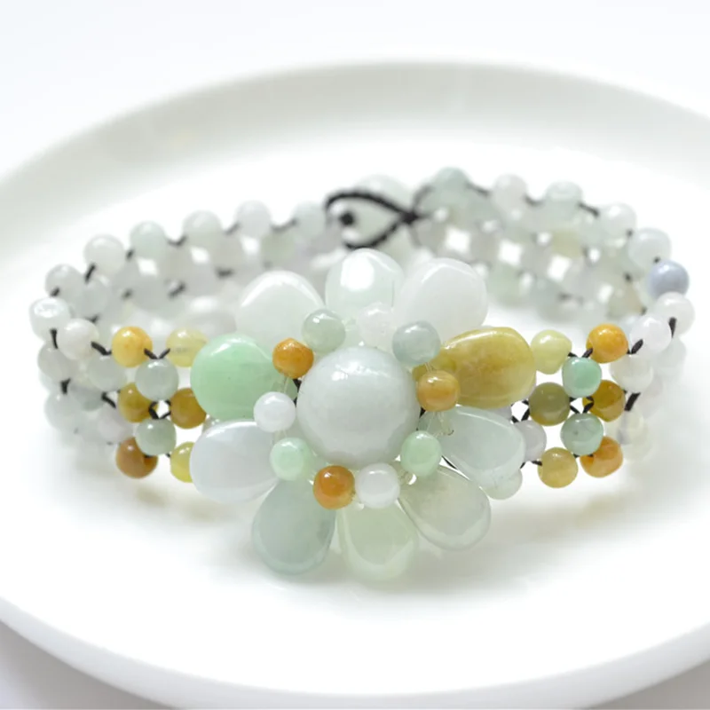 

Красочные нефритовые бусины тканые в браслет с подсолнухом и браслет с цветком жадеита
