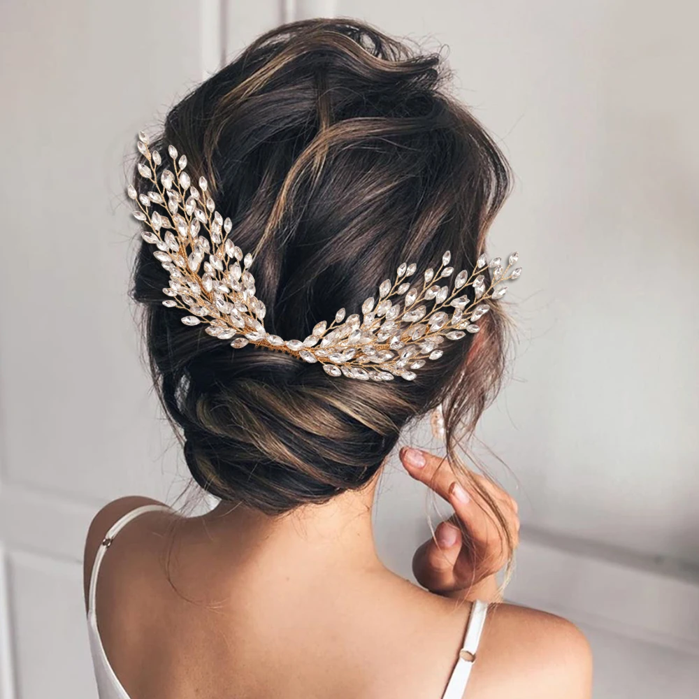 Pente de cabelo feminino asa forma ouro prata cor brilho strass nupcial headpiece menina cerimônia casamento jóias