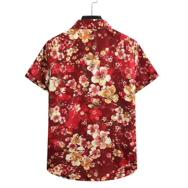 Summer New Men's Beach Flower Shirt Short-Sleeved Loose Fit Thickened PU Leather CleanFit Style Four Seasons Universal
