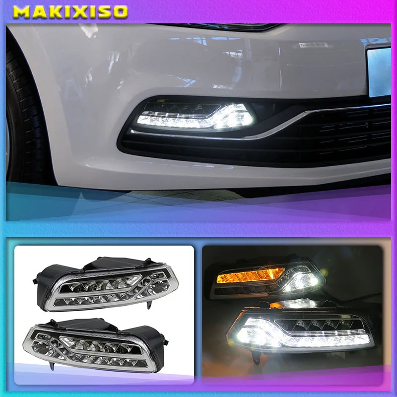 

2Pcs DRL For Volkswagen VW Polo 2014 2015 2016 2017 Passat B7 Daytime Running Lights Fog head Lamp cover Daylight