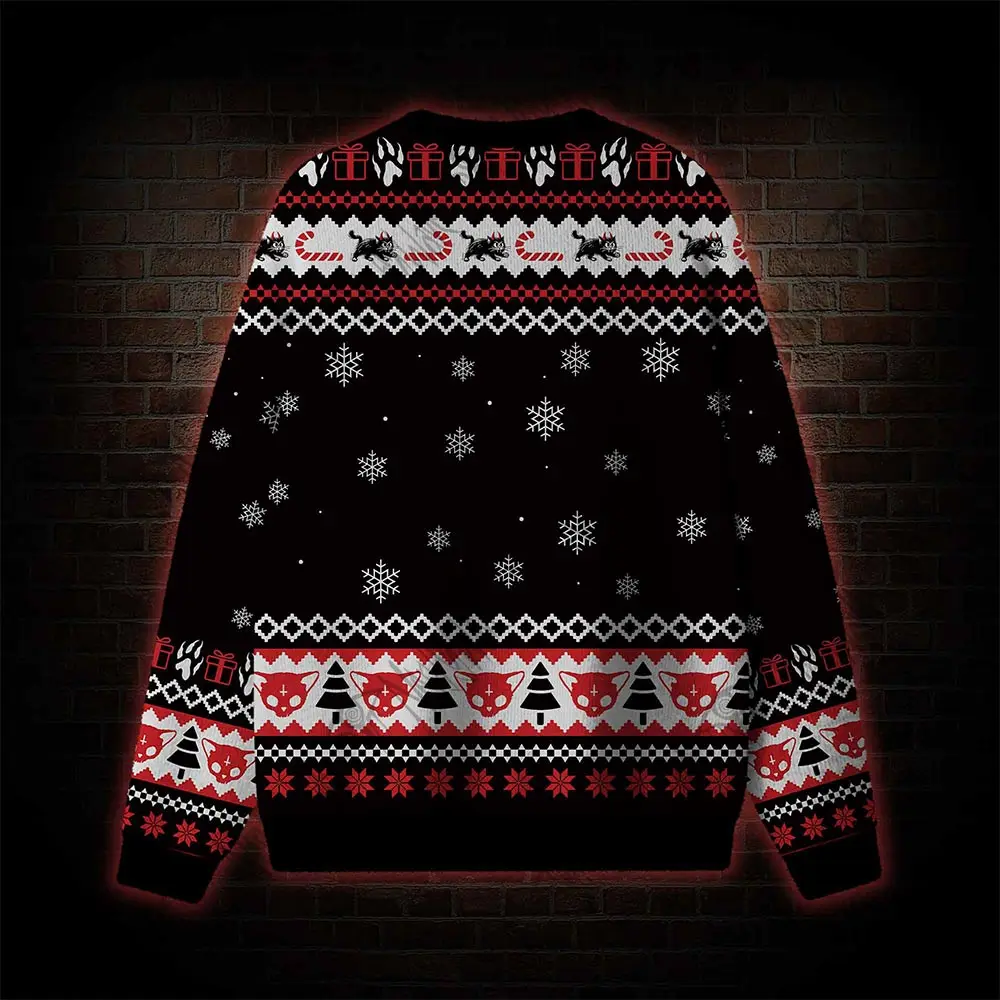 2026 Hotsale Dark Gothic Cat Funny Ugly Christmas Sweater Men‘s Women’s Kid‘s Family Pullover Funny Christmas Party Jumper