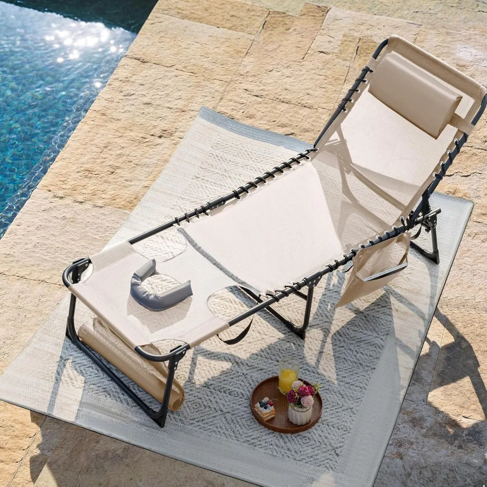 

Face Down Chaise Lounge Chair 5-Position Adjustable Sunbathing, Foldable Tanning Chair with Face& Arm Holes