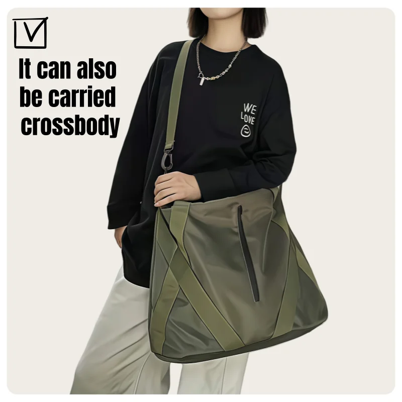 Modische und trendige Aufbewahrungstasche mit großem Fassungsvermögen im Instagram-Stil, unisex, geeignet für Studenten, aus wasserabweisendem Nylonmaterial, erhältlich in Schwarz und Dunkelgrün, kann als Handtasche, Umhängetasche, Schultertasche, Reisetasche oder Tragetasche verwendet werden. – Detail 6