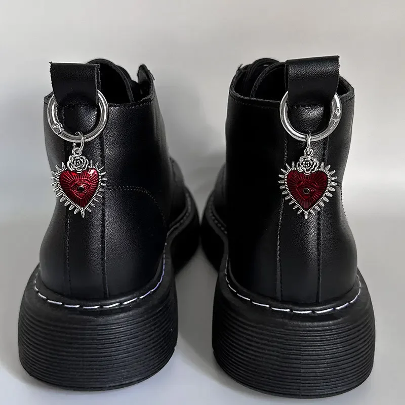 Botas Martin con corazones y flores rosas esmaltadas, hebillas para zapatos, decoración gótica turca, mal de ojo, accesorios para zapatos, joyería de la suerte, 2 piezas