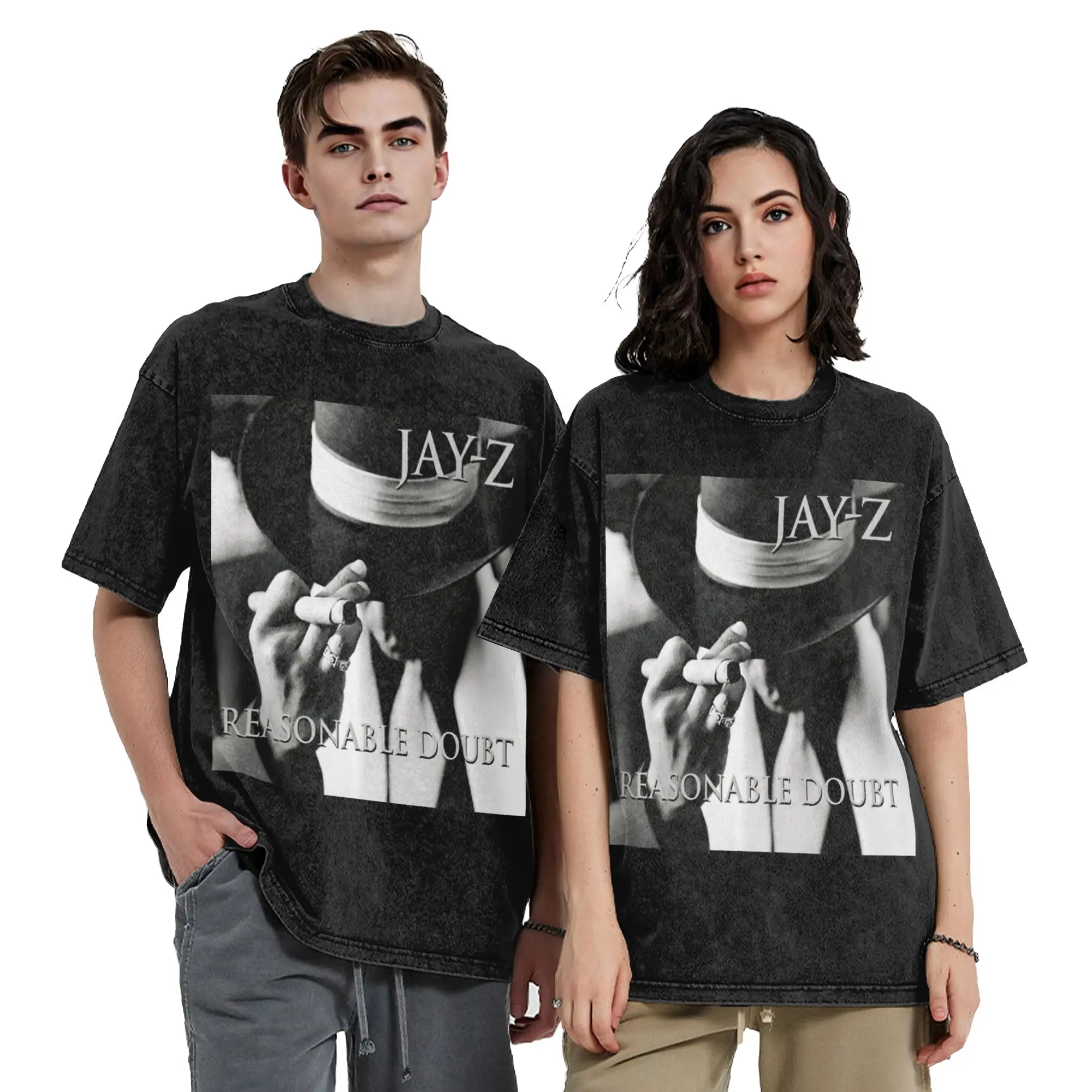 Washed T Shirts Jay Z  Reasonable Doubt Hip Hop Fashion T-Shirt Streetwear Short Sleeve Graphic Tops Tees for Men Women