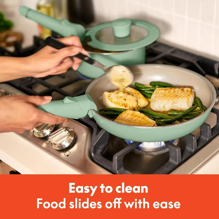 8 Piece Removable Handle Cookware Set Designed for Compact Kitchens with EverGood Ceramic Nonstick Coating Ideal for Any Kitche