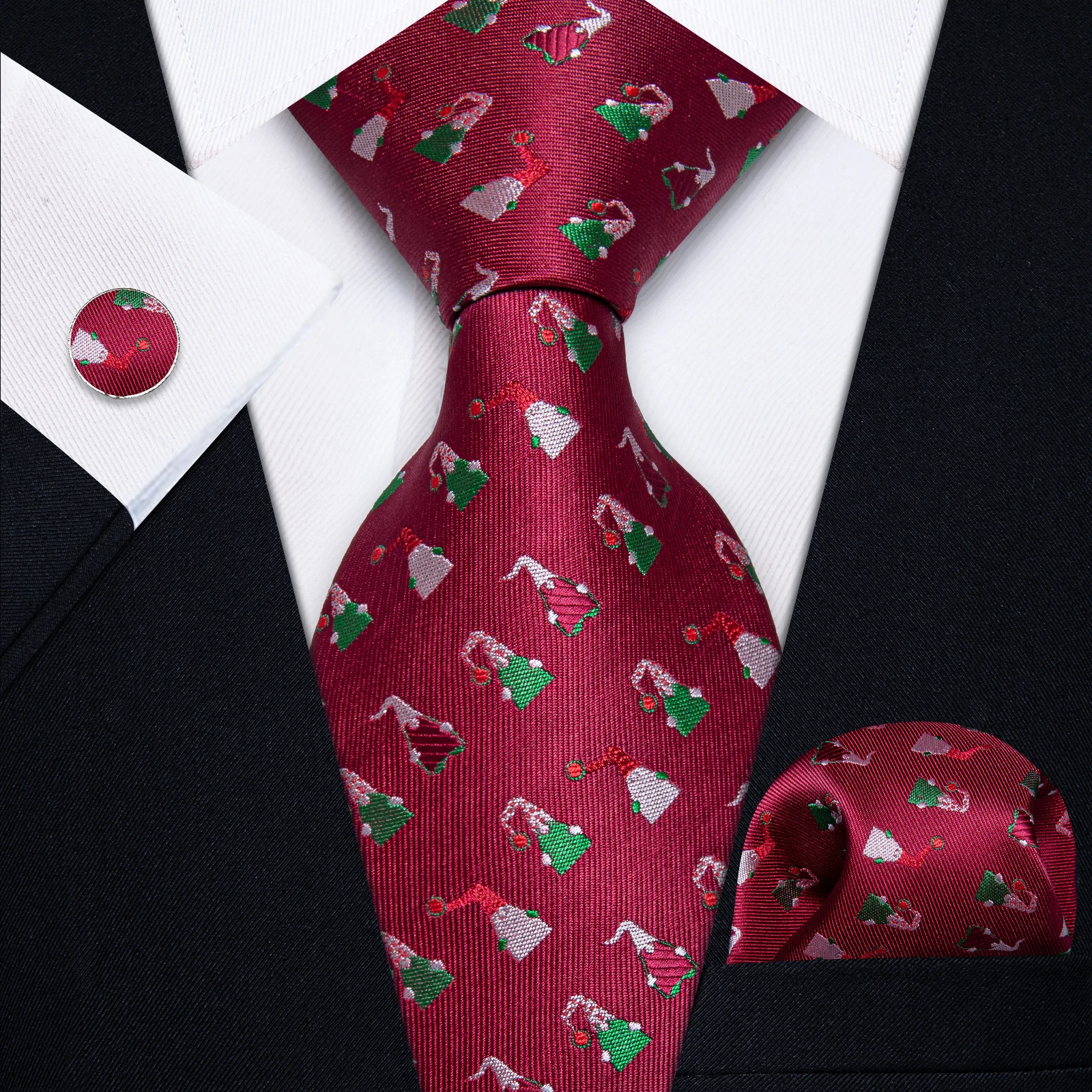 

Luxury Red Christmas Necktie Pocket Square Cufflinks Set Christmas Tree Snowflake Pattern Men's Party Tie Santa Clause YourTies