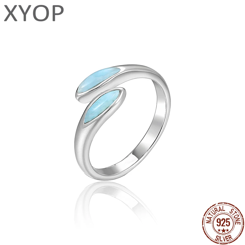 

Court Style 925 Sterling Silver Natural Gemstone Larimar Ring Engagament Wedding Ring For Women