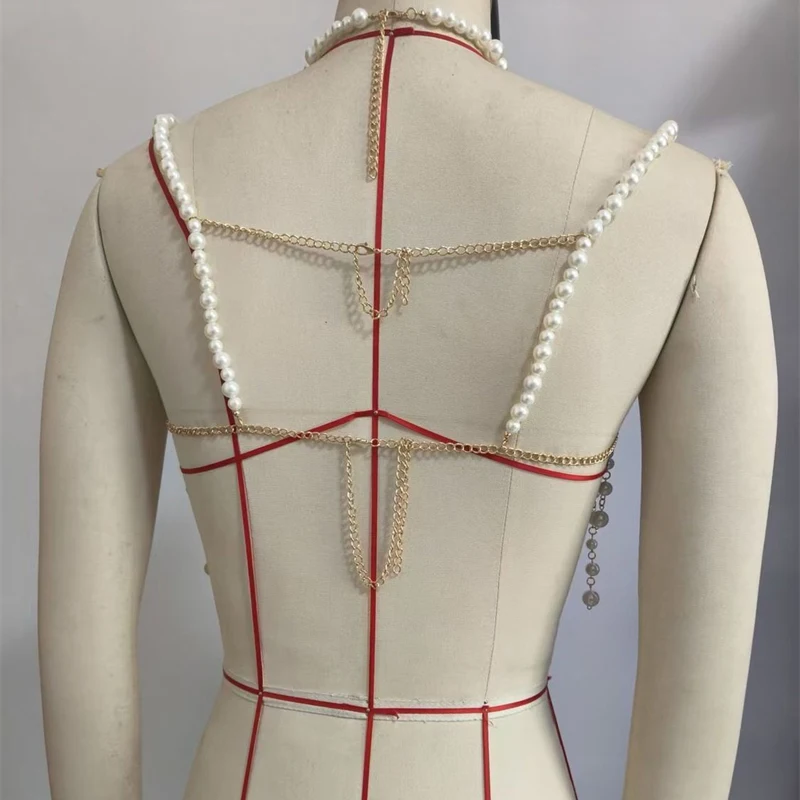 Handgefertigtes Perlen-Körperketten-Top für Damen, sexy Perlen-Halter-Top, Strand-Nachtclub-Party-Schmuck-Accessoire, Tops & T-Shirts – Detail 8