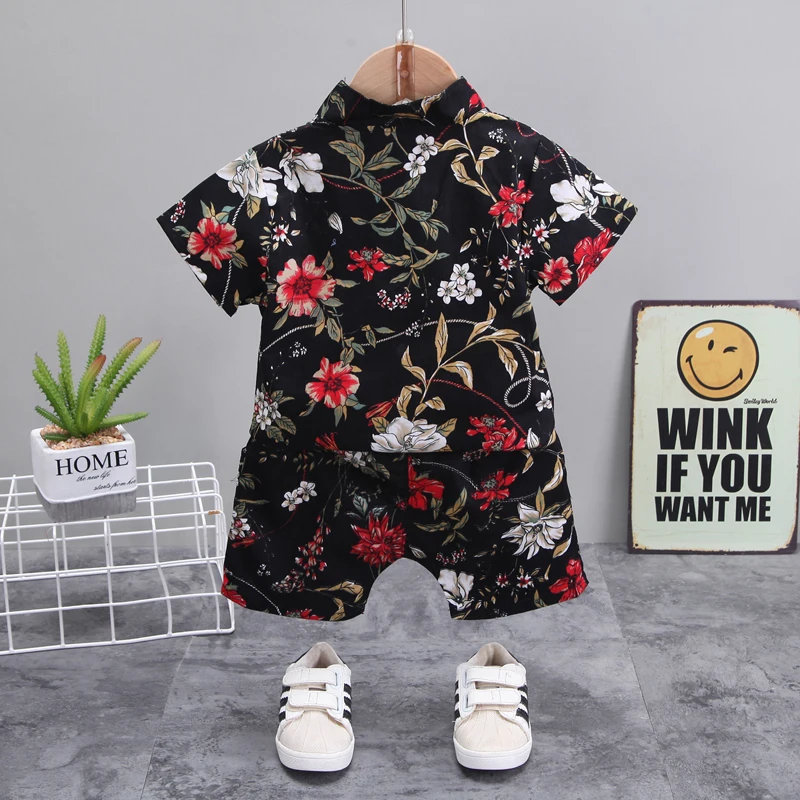 Children's Suit Summer Baby Boy Short Sleeve Shirt Baby Bebe Wear Kids Clothing Infantcotton Floral Full Print Girl's Clothes