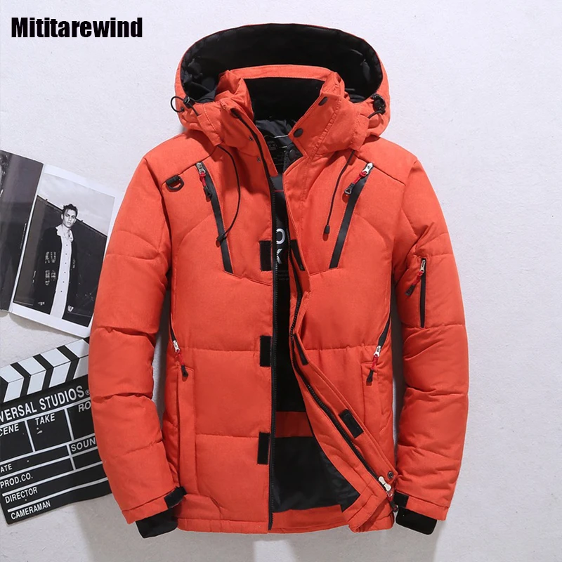 Winter Short Down Jacket Men Casual Parkas Coat Orange Hooded Collar Windbreaker Down Coat Keep Warm Fashion Puffer Jackets 5XL