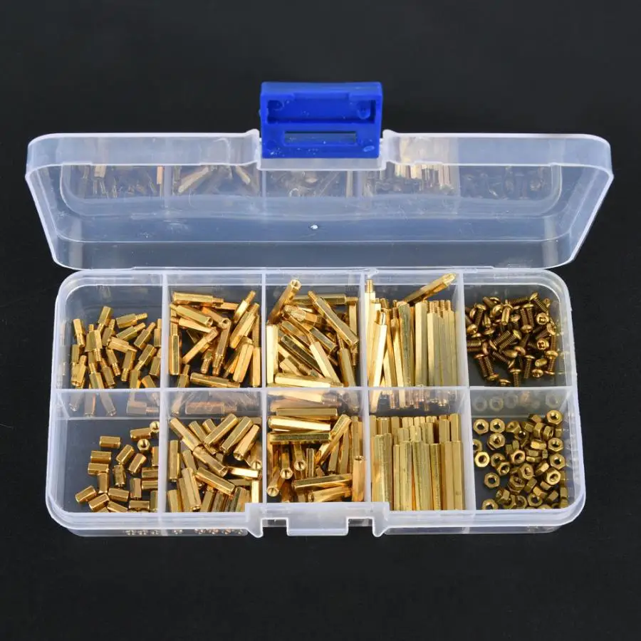 320Pcs M2 Brass Hex Standoff Nut Spacing Screw Assortment Set Male Female Threaded Hollow Pillar PCB Motherboard Spacer Standoff