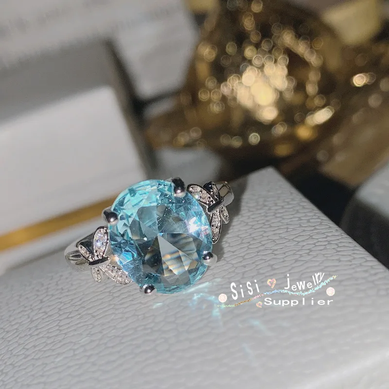 

Sky Blue Cubic Zirconia Silver Plated Stainless Steel Ring for Women Wedding Engagement Jewelry Wholesale Sizes 6-10