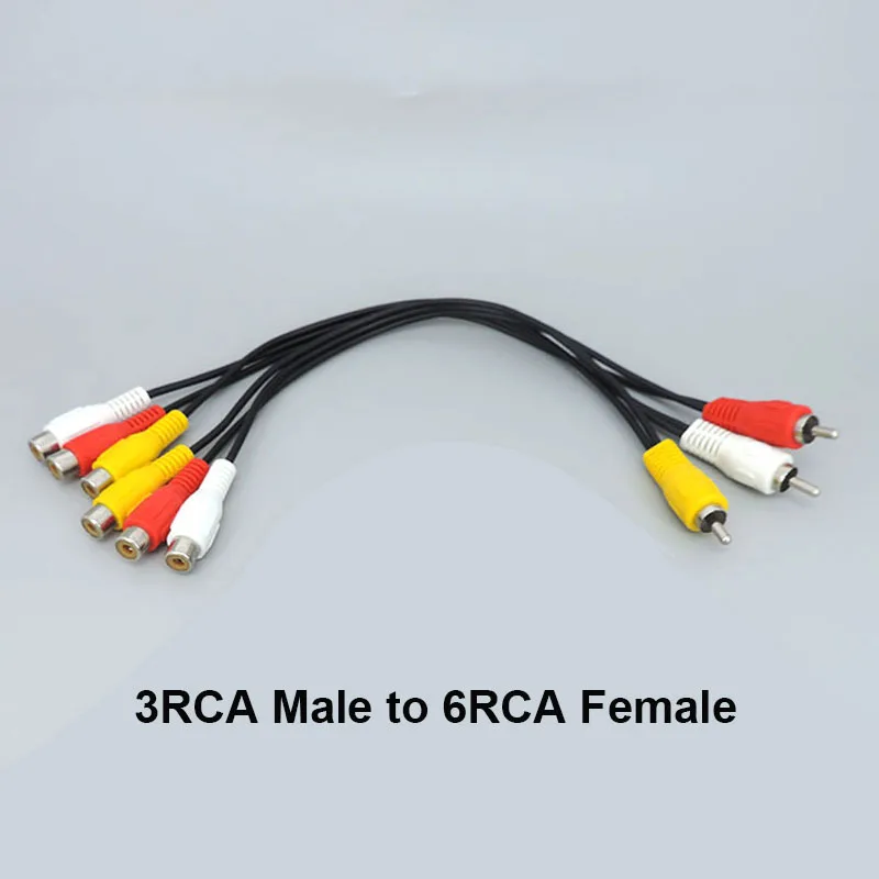 25cm 3 RCA Male Jack To 6 RCA 6RCA 3RCA Female Audio Video Cable extend cord AV Splitter connector for TV DVD Player Projector