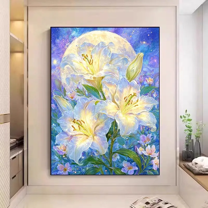 

9ct 60x80cm Flowers Lily Embroidery DIY Chinese Style Printed Kits Cross Stitch Needlework Set Home Decor Crafts