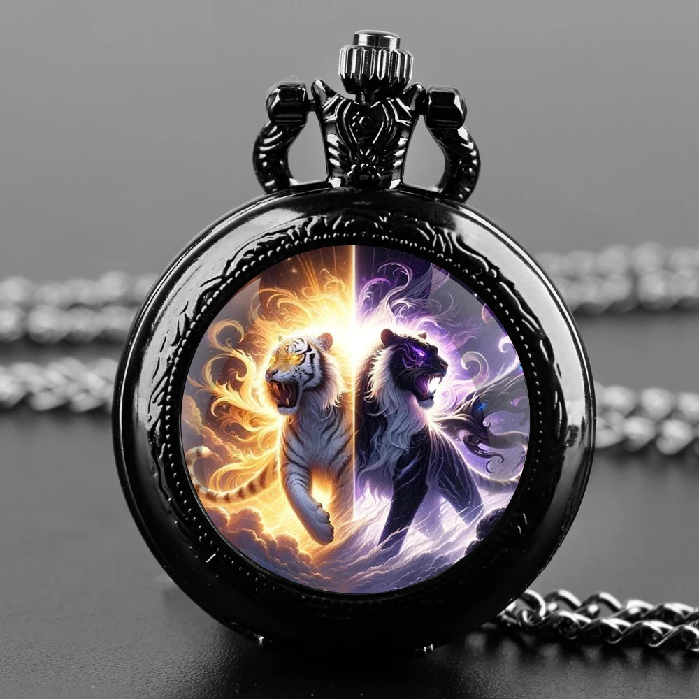 นาฬิกาพ็อกเก็ตควอตซ์ Retro Classic สัตว์ Tiger Design นาฬิกาพ็อกเก็ตนาฬิกาสร้อยคอจี้สําหรับผู้ชายผู้หญิงเด็กวันเกิดคริสต์มาส...