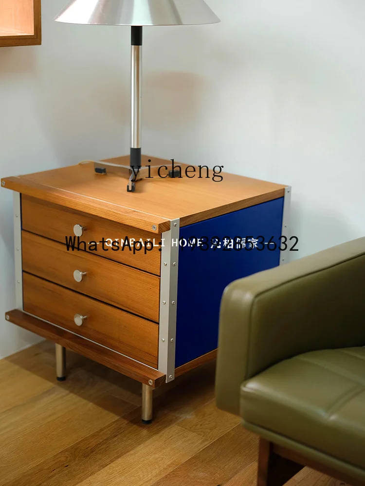 solid wood medieval color matching light luxury bedroom storage simple bedside table modern sofa edge few