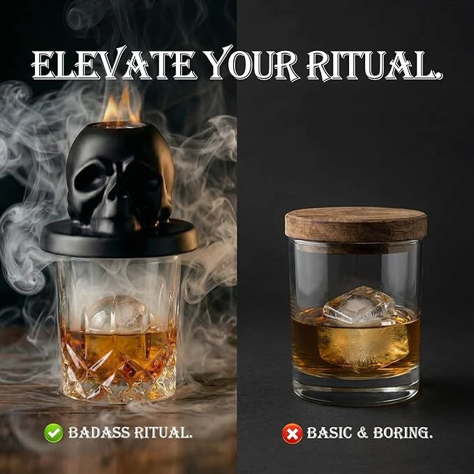 Cocktail Smoker Kit 4 Geschmacksrichtungen Bourbon Keramik-Totenkopf-Infuser Old Fashioned Drink Smoker Kit Geburtstagsgeschenke für Männer Väter – Detail 1