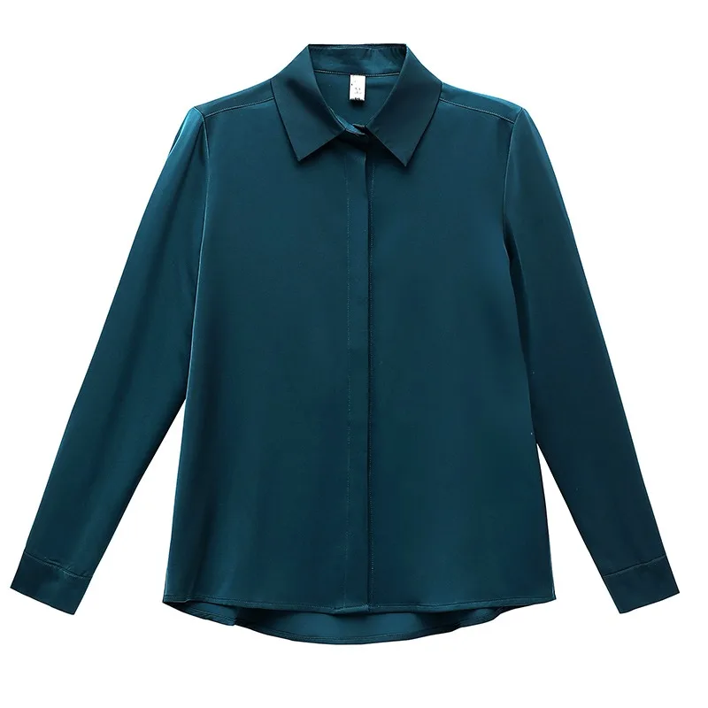 Ele Long Sve Silk irt für Damen Herbst Sle Hangzhou Mom's Authentische Seidenbluse mit geradem Schnitt und Knopfdetail