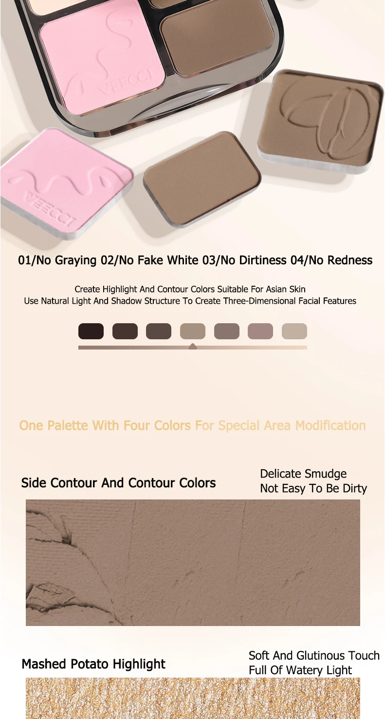 VEECCI Highlighter Kontur-Matt-Puder-Palette, aufhellender Nasen-Schatten, matt-schimmernder Bronzer, Nude, einfach aufzutragen, natürliches Make-up – Detail 12