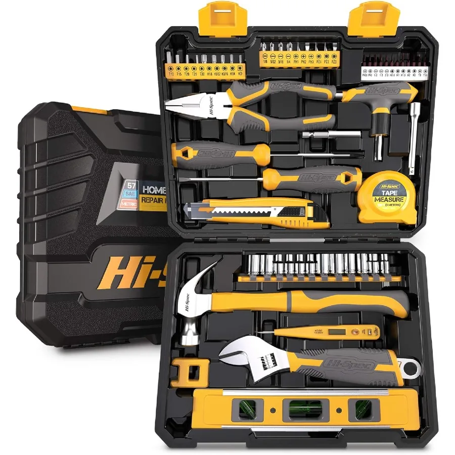 

57pc Home Garage DIY Tool Kit Set for Complete Beginner Handyman and Home Mechanics: Comprehensive Tool Box Set Ideal for House