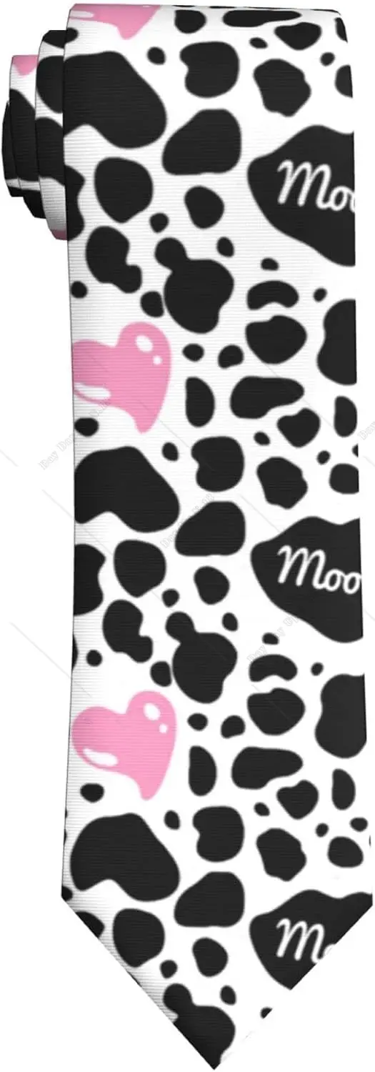 Milk Cow Prinyt Heart Mens Novelty Necktie Ties Funny Neckties Fashion Neck Ties Farm Animal Design Ties One Size