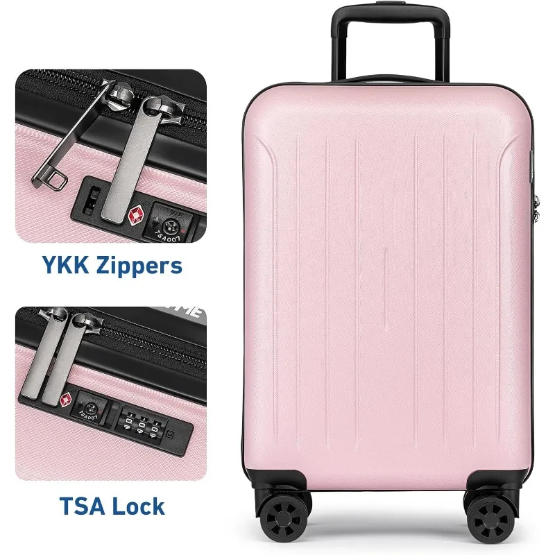 Pink Carry On Luggage 22x14x9 Airline Approved, 20 Inch Hardside Suitcases With Wheels, Hard Shell Suitcase With TSA Lock