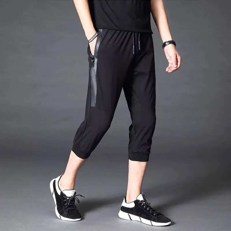Cropped Pants Men's Summer Thin Ice Sizzle Ultra-thin Breathable 7-point Pants Sports Loose Shorts