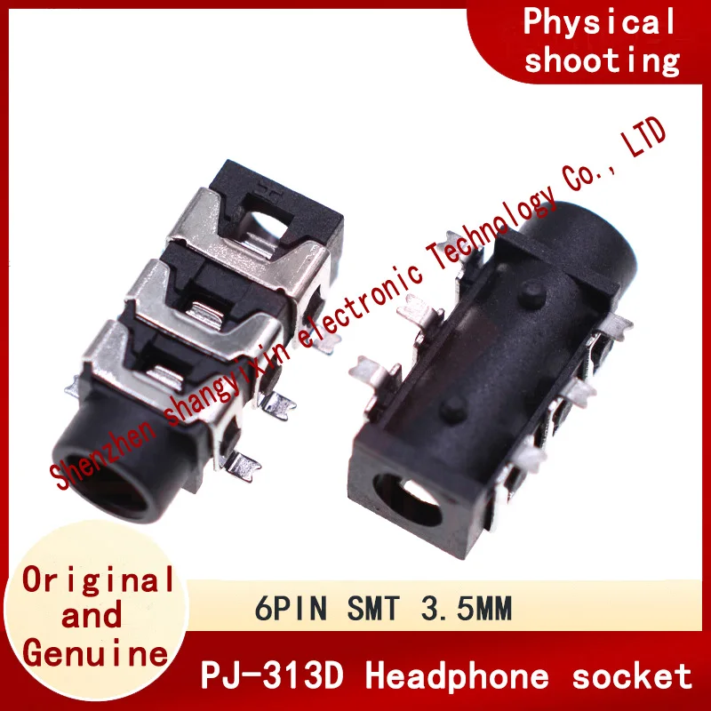 3.5MM headphone socket PJ-313D 6-pin patch SMD three-level socket audio female socket Black