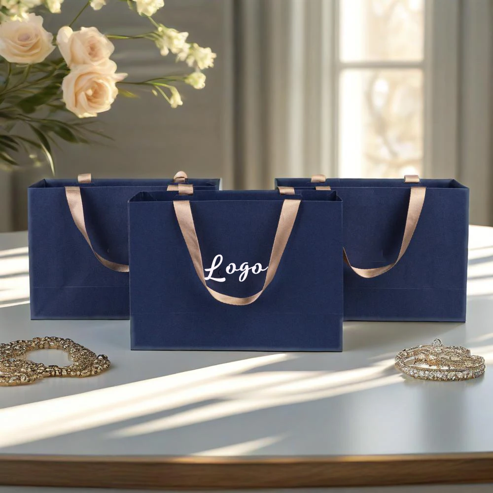 

Personalized Logo Kraft Paper With Champagne Handle Packaging for Jewelry Clothes Shopping Flower Wedding Party Favor Gift Bags